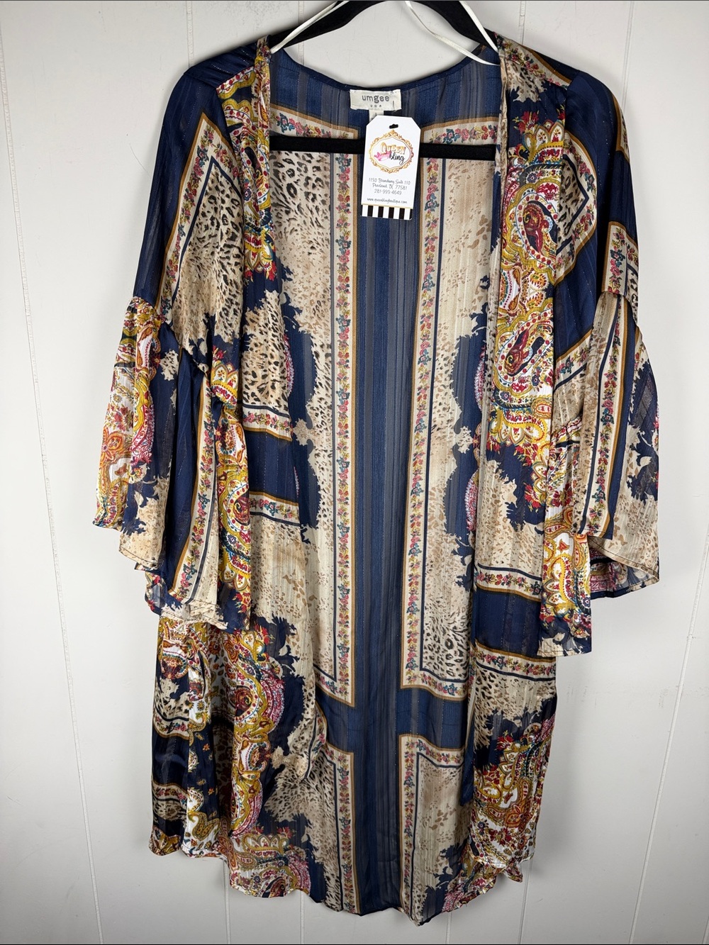 Umgee NWT Boho Paisley Open-Front Kimono Sheer Bell Sleeve Patchwork Print Large - Picture 4 of 11